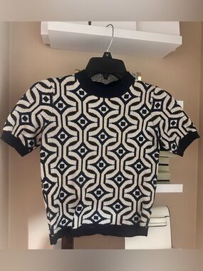 Men's Geometric Knit Short-Sleeve Sweater - Black & Cream